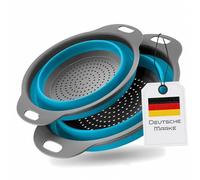 Passoire pliable, en silicone de cuisine, passoire à pâtes, bol de lavage pour pâtes, fruits, légumes, 2 tailles (24,5 + 29,2 cm) (bleu)