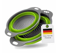 Passoire pliable, en silicone de cuisine, passoire à pâtes, bol de lavage pour pâtes, fruits, légumes, 2 tailles (24,5 + 29,2 cm) (vert)