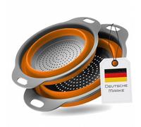 Passoire pliable, en silicone de cuisine, passoire à pâtes, bol de lavage pour pâtes, fruits, légumes, 2 tailles (24,5 + 29,2 cm) (orange)