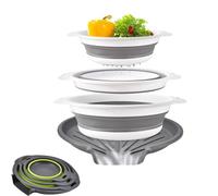 Passoire pliable grande,Passoire pliante,Bord d’évier antidérapant,Empilable,Gagne de place,Lot de 3 passoires pliables avec bac d'égouttage auto-drainant,Sans BPA,lave-vaisselle,Pâtes,Fruits,Légumes
