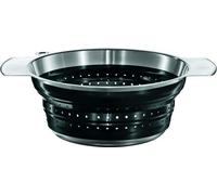 Passoire pliable, passoire de haute qualité pour légumes, salades ou pâtes, acier inoxydable 18/10, silicone, argent/noir, lavable au lave-vaisselle, 24 cm