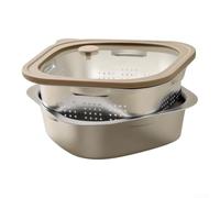 Passoire robuste en acier 304 à double plateau avec couvercle en verre pour égoutter les nouilles, le riz, la salade - Bassin carré de 20 cm (5,5 cm)