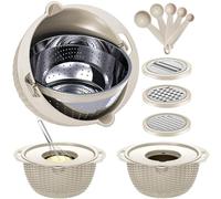 Passoire rotative avec bol - Passoire à fruits et gadgets de cuisine amusants pour femme - Beige