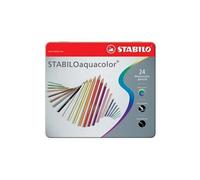 STABILO STABILOaquacolor ARTY - Crayon de couleur - Boîte métal x 24 crayons aquarellables - Gamme ARTY