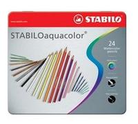 STABILO STABILOaquacolor ARTY - Crayon de couleur - Boîte métal x 24 crayons aquarellables - Gamme ARTY