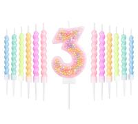 Pastel Macaron 3e jeu de bougies d'anniversaire, Décorations de 3e anniversaire pour filles,numéro 3 bougies pour gâteau,décoration de fête à the Macaron,Fournitures de douches pour bébé