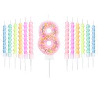 Pastel Macaron 8e jeu de bougies d'anniversaire, Décorations de 8e anniversaire pour filles,numéro 8 bougies pour gâteau,décoration de fête à the Macaron,Fournitures de douches pour bébé