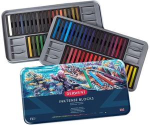 Pastels aquarellables DERWENT Inktense Blocks, 72pcs dans une boîte en métal