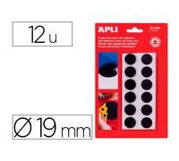 Pastilles apli rondes auto agrippant adhesif diametre 19mm noir . blister de 12
