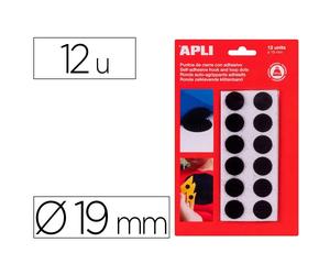 Pastilles apli rondes auto agrippant adhesif diametre 19mm noir . blister de 12