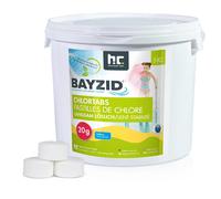 Pastilles de chlore à dissolution lente BAYZID® 20g en seau de 5 KG pour une piscine cristalline