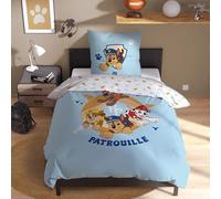 Pat Patrouille Camp Parure de lit imprimée 100% coton - Licence officielle | Housse de Couette 140x200 cm + 1 taie 63x63 cm | Fermeture boutons | Chambre enfant, lit 1 place | Certification Oeko-Tex