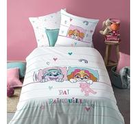 Pat Patrouille Douce Nuit Parure de lit 100% coton - Licence officielle | Housse de Couette 140x200 cm + 1 taie 63x63 cm | Fermeture avec rabat | Chambre enfant, lit 1 place | Certification Oeko-Tex