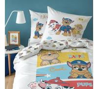 Pat Patrouille Happy Parure de lit imprimée 100% coton - Licence officielle | Housse de Couette 140x200 cm + 1 taie 63x63 cm | Fermeture avec rabat | Chambre enfant, lit 1 place | Certification Oeko-Tex
