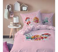 PAT PATROUILLE HEART Parure de Lit Enfant 140x200 cm | 100% Coton | OEKO-TEX | Housse de Couette Enfant 1 Personne 140x200 cm + 1 Taie d'Oreiller 63x63 cm Imprimés Réversibles | Rose