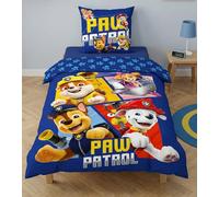 Pat Patrouille Housse de Couette 140x200 + Taie 63x63 Stella Marcus Ruben | Parure de lit réversible 1 personne | Microfibre douce Oeko-Tex séchage rapide | Chase Nickelodeon | 3-8 | Cadeau