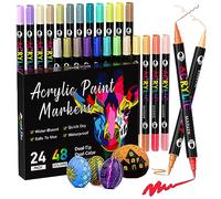 Patamiyar Feutre Acrylique, 48 Couleurs 24 Pièces Marqueurs Peinture Acrylique pour Roche, MarqueurAcrylique Permanent PeinturesAcryliques pour Pierres Bois Verre Toile Papier Céramique DIY