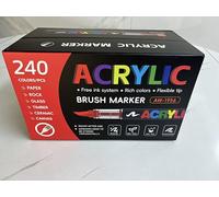 Patamiyar Lot de 240 marqueurs acryliques pour pierres, imperméables, pointe pinceau de 1 à 5 mm, pour peinture sur pierres, tissu, verre, céramique, toile, papier, bois, métal, décoration