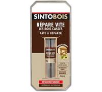 SINTO Répare vite pâte à réparer bois epoxy, 35g, Bois clair, Répare bouche et colle, Bois cassés fendus, Prise rapide 3-4 min, Ponçable percable, Intérieur extérieur, Toutes finitions