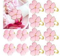 Patelai Lot de 50 ronds de serviette en forme de fleur rose - Rond de serviette doré - Décoration de table pour mariage, fête, banquet, anniversaire, dîner