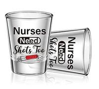 Patelai Nurse Need Shots Too, Cadeau en Verre Drôle pour Infirmier et Infirmière Maman Soeur ou Amie Cadeau pour Étudiant École Graduation Fête des Infirmières 2 oz (2 Pièces, 2,36 x 1,97 Pouces)