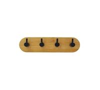 Patère adhésive Fixeo 4 crochets en bambou et métal ovale 19cm Naturel & Noir