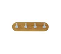 Patère adhésive Fixeo 4 crochets ovale en bambou et métal 19x3,5x4,8cm Naturel et Blanc