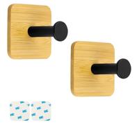 Patère murale - 2 Pcs - Bois de bambou - Crochets en métal - Sans perçage