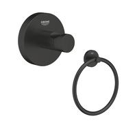 Patère murale + anneau porte serviettes GROHE Start noir mat