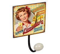 Patère murale en métal design affiche rétro vintage décoration femme USA Limonade pin up avec 1 crochet porcelaine