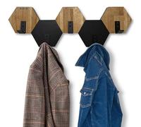 Patère murale hexagonale, en bois de chêne noir, design moderne, pour chambre d'adolescent, salle de bain, naturel (noir/chêne, 56)