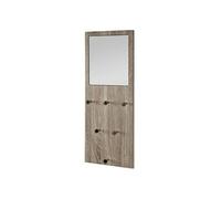 HAKU Patère murale – chêne truffe, chromé, MDF et métal, miroir, 30×80×6 cm – style moderne