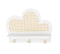 Patère nuage 3 crochets écrue avec étagère cannage en rotin 39.5x30x10cm Blanc