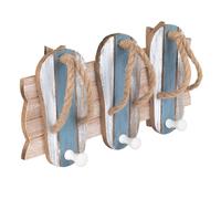Patère Tongs en Bois Style Bord de Mer Vintage, Bleu et Blanc, 3 Crochets, 31cm Décoration Murale
