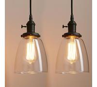 Pathson 2 Paquets Suspension Luminaire Vintage Industrielle E27 Eclairage Rétro Plafond Abat-Jour en Verre Lampe Plafonnier Pendant Lampe pour Café,Cuisine,Salle à Manger