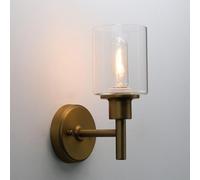 Pathson Câblé Applique Murale Salle de Bain, Luminaire Intérieure Laiton | Vintage E27 Lampe Murale Interieur avec Abat-jour en Verre Droit pour Cuisine Chambre Couloir Salon Escalier Salle de Bain