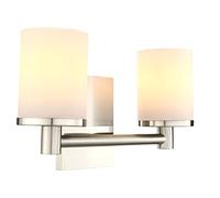 Pathson Industriel 2-lumières applique Murale, Cylindre Blanc de Lait abat-jour en verre Lumière Murale, Miroir de Courtoisie Chambre éclairage (argent brossé)