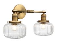 Pathson Industriel 2-Lumières Applique Murale E27 Luminaires Intérieur Abat-jour en Verre Côtelé Ø16CM Lampe Murale pour Salon,Cuisine, Salle de bain,Miroir