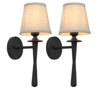 Pathson Paire Vintage Applique Murale Intérieure Lin, Câblé Lampe de Chevet avec Abat Jour en Tissu, Luminaires Muraux pour Chambre à Coucher Salon (Noir)