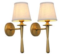 Pathson Paire Vintage Applique Murale Intérieure Lin, Câblé Lampe de Chevet | Industrielle Lampe Murale avec Abat Jour en Tissu, Intérieure Luminaires Muraux pour Chambre à Coucher Salon Couloir Maison