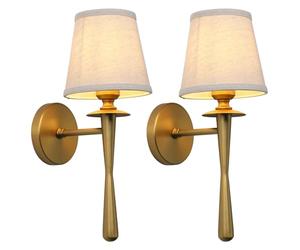 Pathson Paire Vintage Applique Murale Intérieure Lin, Câblé Lampe de Chevet | Industrielle Lampe Murale avec Abat Jour en Tissu, Intérieure Luminaires Muraux pour Chambre à Coucher Salon Couloir Maison
