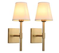 Pathson Paire Vintage Chambre à coucher Chevets Applique Murale | 2PCS Blanc Entonnoir Tissu Abat-jour Luminaire, Lampe Murale Decorative de Salon, Vintage Luminaire Salle de Bain, Cuisine