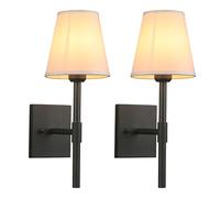 Pathson Paire Vintage Chambre à coucher Chevets Applique murale Blanc Entonnoir Tissu Abat-jour Luminaire