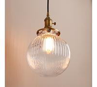 Pathson Suspension Industrielle Luminaire Ajustable pour îlot de Cuisine | Vintage Plafonnier Suspendu Abat Jour en Verre Globe 7,9", Retro Lustre Salon avec Interrupteur Rotatif On/Off