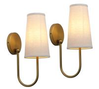 Pathson Tissu Applique Murale Intérieure Lot de 2, Câblé E27 Luminaire | Vintage Entonnoir Tissu Lin Lampe Murale, Applique Ancienne Salle de Bain Salon Chambre Chevet Lit Cuisine,40W, Pas d'ampoule