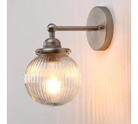 Pathson Vintage Industriel Applique Murale E27 Luminaires Intérieur Abat-jour en Verre Globe Ø15CM Lampe Murale pour Salon,Cuisine, Salle de bain (Argent brossé)