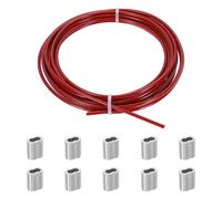 PATIKIL 0.12 Pouce x 16.4 Pieds Câble Métallique, 1SET Câble En Acier Inox Fil Guide Pour Extérieur Avec 10 Manchons En Aluminium Pour Railing Deck Main Courante Cordes À Linge, Rouge