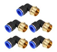 PATIKIL 1/2" Raccord à pousser, 5 Pack PT Mâle Filetage 90 Degrés Connecter Coude de 12mm et Combinaison Droite Raccord de Tube d'Air Adaptateur de Connexion Rapide Pneumatique, Bleu