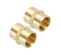PATIKIL 1/2" x 1/2" Laiton NPT Coupleur, 2 Pack Femelle Hexagonal Tête de Pipe Raccord Coupleur pour les Tuyaux de Plomberie Domestique Bases de Pomme de Douche, Or