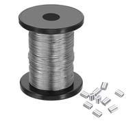 PATIKIL 1/32" Câble En Acier, 60 M Câble En Acier 304 Inoxydable Brillant Avec 50 Manchons De Serrage Pour suspendu De Lumières Cordes À Linge Treillis, Argent